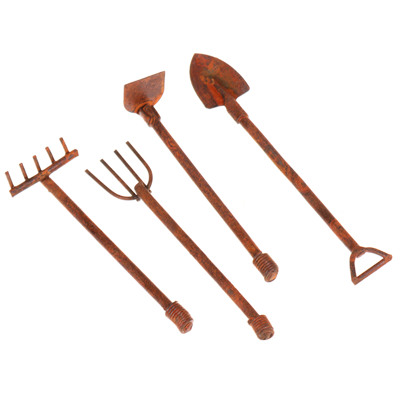 Gardening Tools Toys - 4 stuks 1:12 poppenhuis miniatuur tuingereedschap
