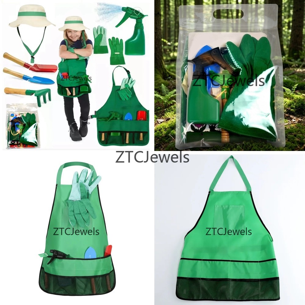 Gardening Tools Girls - Tuinschort voor kinderen, gereedschapset met handschoenen,