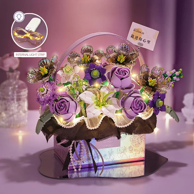 Gardening Tools Girls - Creatieve roze rozenmand boeket bouwstenen draagbare